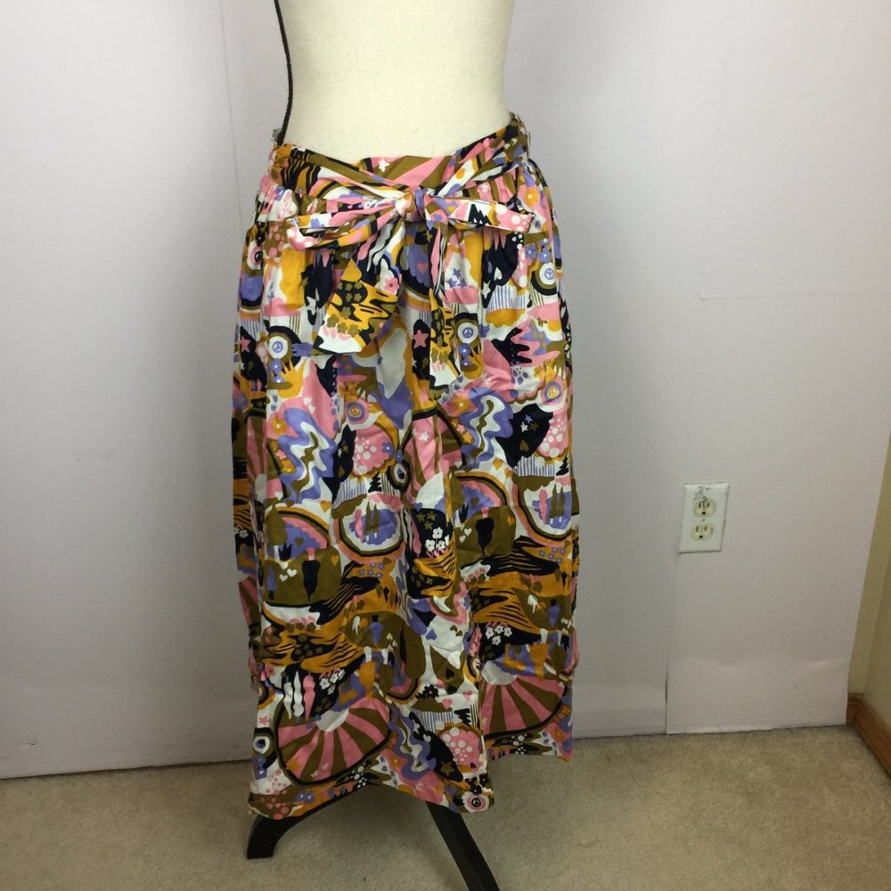 ModCloth A-line Skirt Size M Womans Multicolor Elastic Tie Waist Cotton Retro